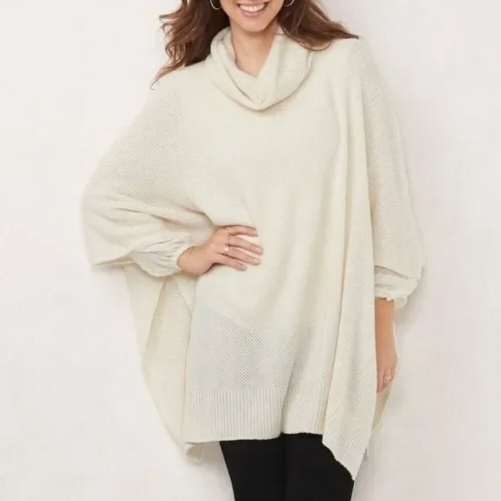 Lauren Conrad Women Soft Beige Box Knit Poncho
